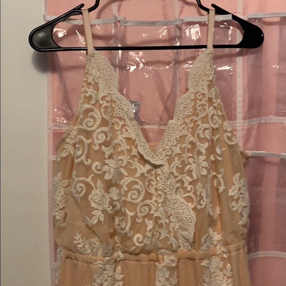 Pink and white lace romper